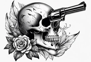 Skull with gun pointed to it tattoo idea