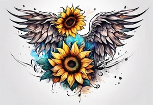 Sunflower and angel wings sleeve tattoo idea