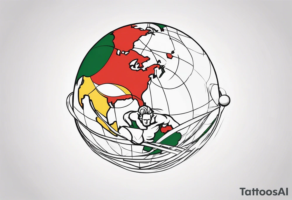 Traditional American tattoo of atlas carrying the world on his back, try to keep the colors to a minimum; red, green, brown, yellow tattoo idea