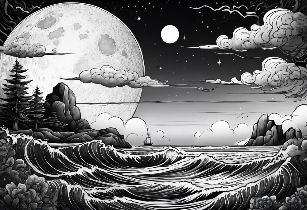 The moon rising over the ocean tattoo idea