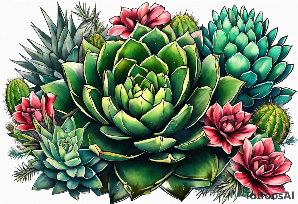 Lobo ,  cactos e árvore da vida tattoo idea