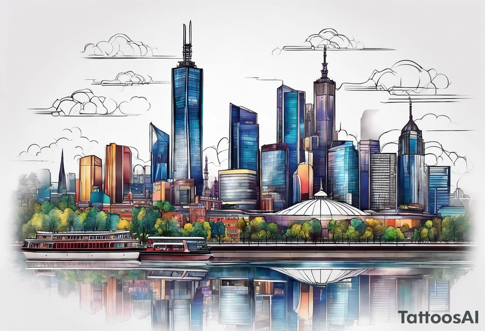 Melbourne Skyline with london skyline reflection tattoo idea