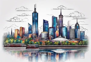 Melbourne Skyline with london skyline reflection tattoo idea