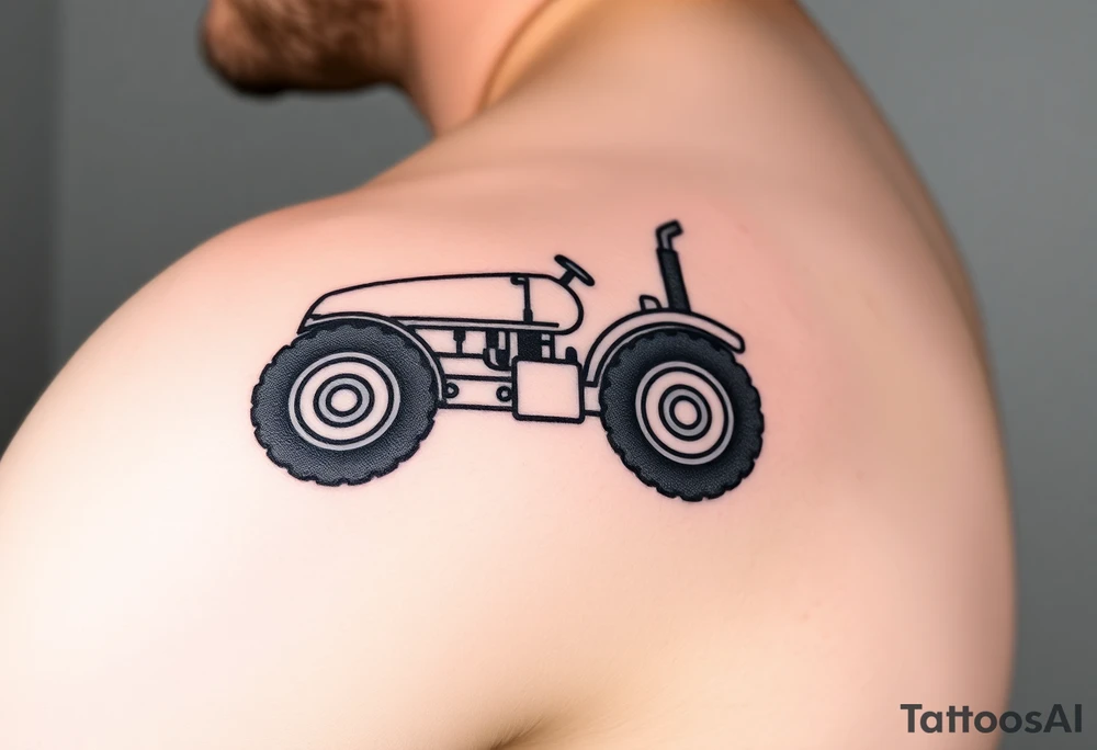 A simple black line-art tractor outline, forming a continuous, elegant shape tattoo idea
