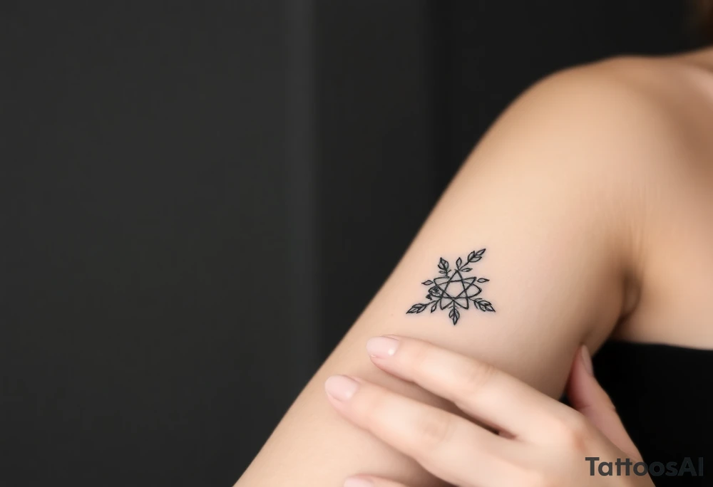 Enneagram symbol with fine line florals tattoo idea