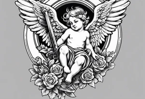 Cherub angel with an uzi in the sky tattoo idea