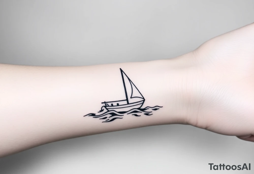 Create a simple sailboat sailing on the ocean. tattoo idea