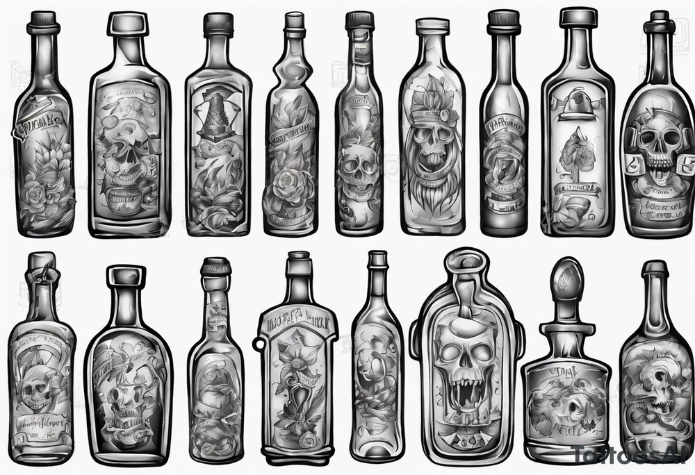 Old alcohol bottles tattoo idea