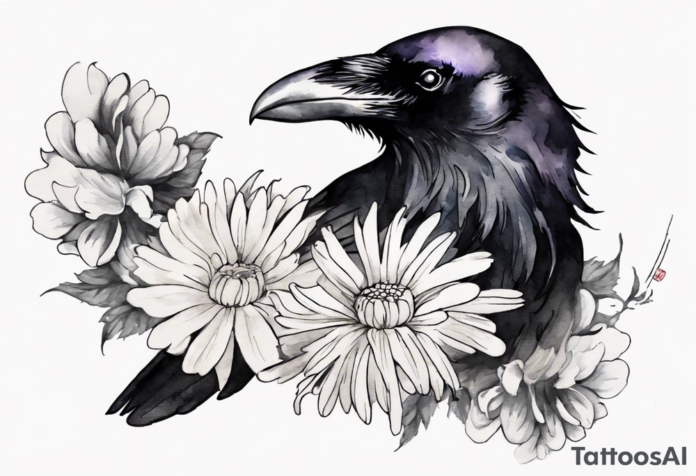 a raven with a white chrysanthemum headband tattoo idea a raven with a white chrysanthemum headband tattoo idea