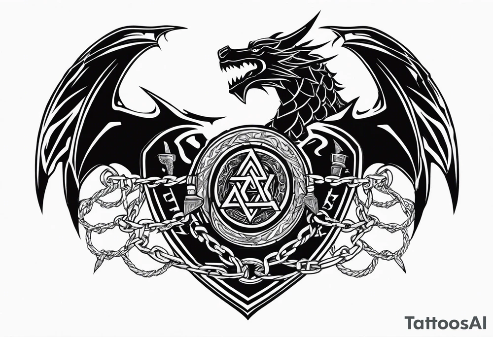 Valhalla sword shield dragon axe Valknut barbed wire chains tattoo idea Valhalla sword shield dragon axe Valknut barbed wire chains tattoo idea