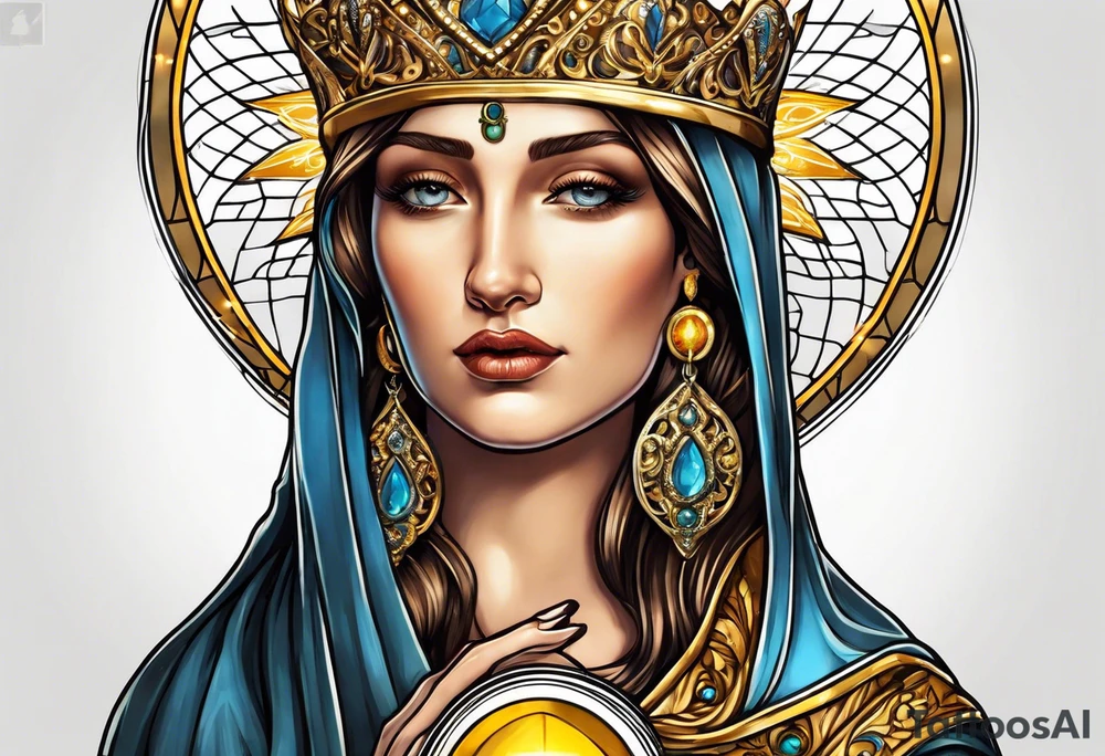 holy saint woman with golden halo holding a chalice tattoo idea