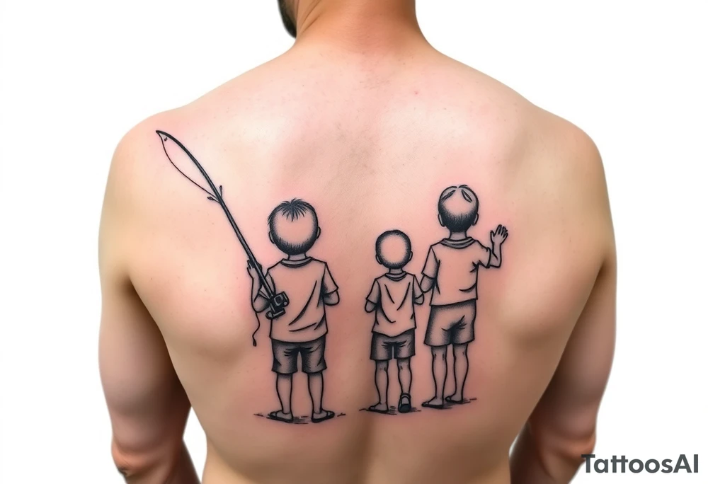 Dad fishing with 3 kids tattoo idea
