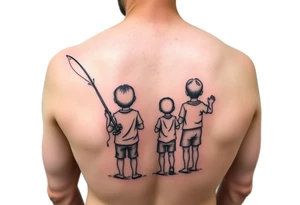 Dad fishing with 3 kids tattoo idea