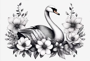 swan tattoo with botanical flowers tattoo idea