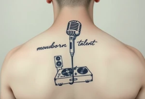 natural born talent written with a microphone and speakers with an old record player tattoo idea