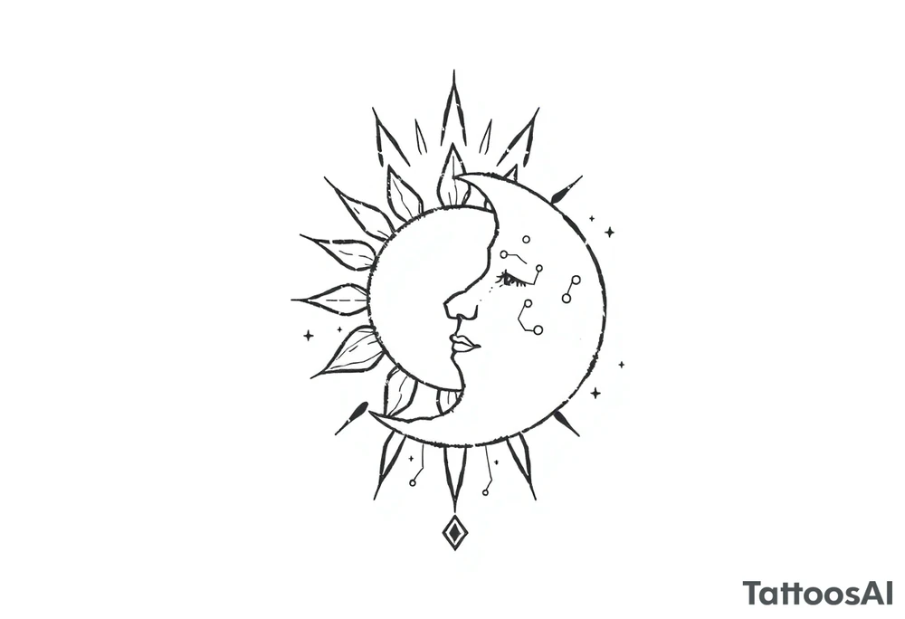 celestial sun and moon embrace with constellation patterns tattoo idea celestial sun and moon embrace with constellation patterns tattoo idea