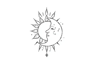 celestial sun and moon embrace with constellation patterns tattoo idea