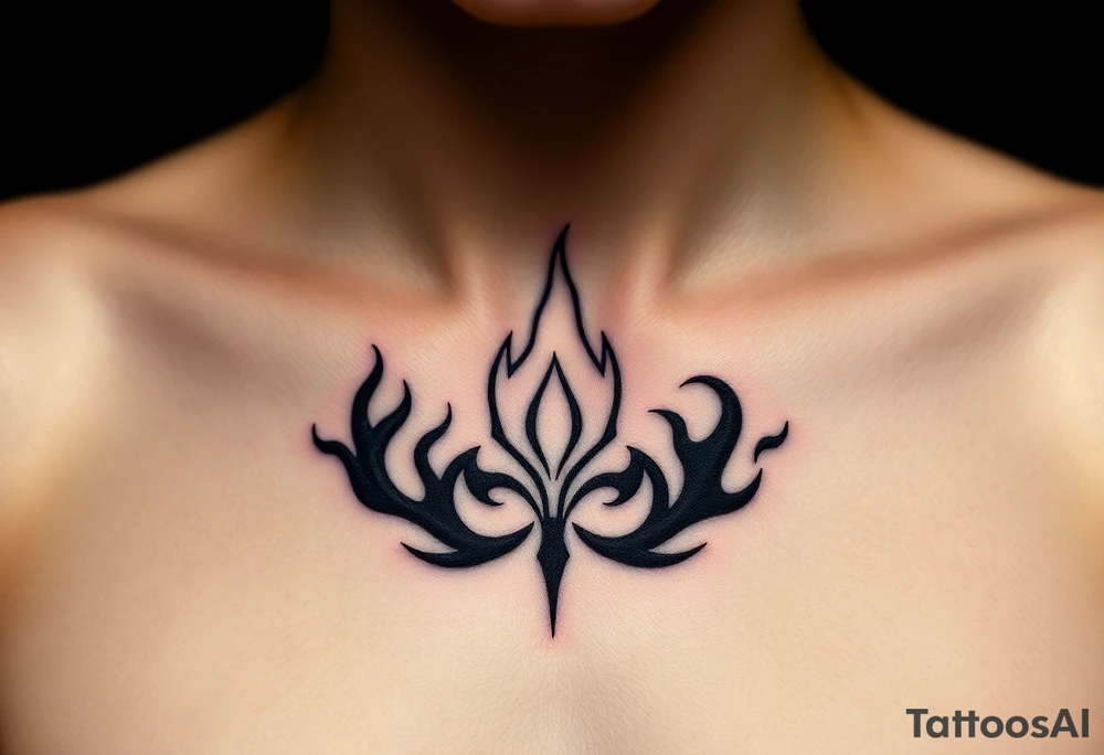 A realistic Dauntless flame symbol, surrounded by swirling embers representing sci fi movie Divergent tattoo idea