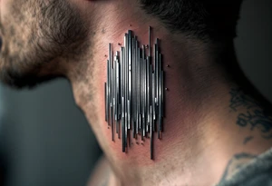 A metallic silver and black barcode with a 3D effect, creating the illusion of depth and a futuristic digital feel. tattoo idea