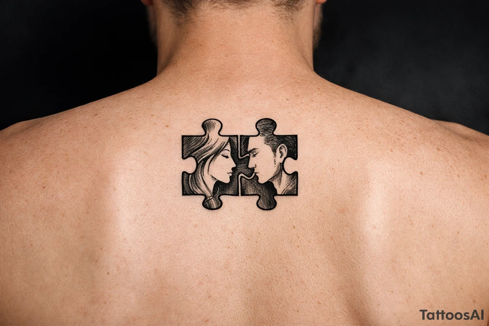 Two puzzle pieces that would only fit together with only the two to make one for two lovers tattoo idea