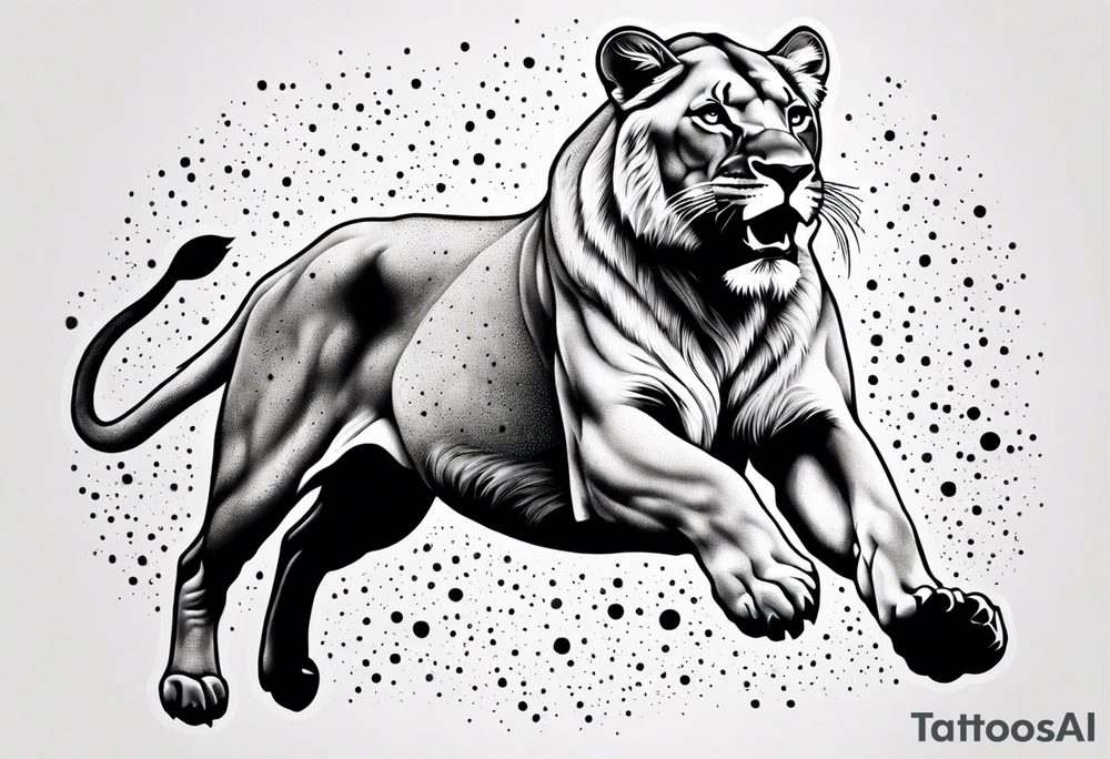 Lioness jumping tattoo idea