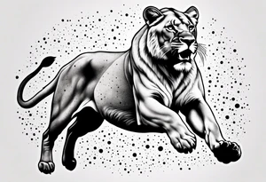 Lioness jumping tattoo idea