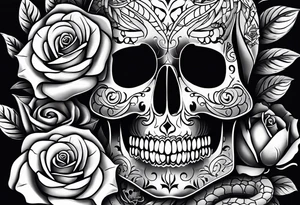 Sugar skull with a rose and a snake tattoo idea