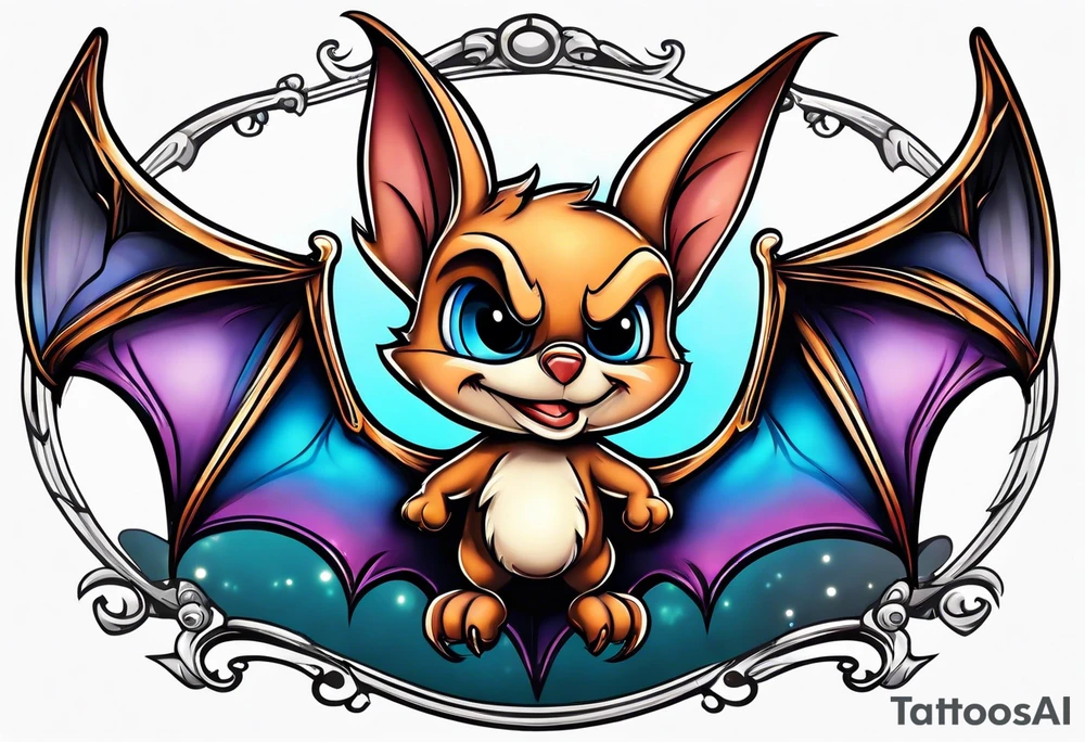 cartoon bat in style of disney, in memory of tattoo idea
