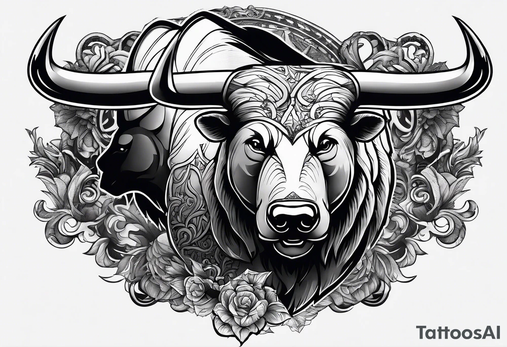 I want a sleeve tattoo design combining a bear fighting a bull tattoo idea