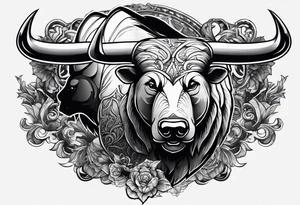 I want a sleeve tattoo design combining a bear fighting a bull tattoo idea