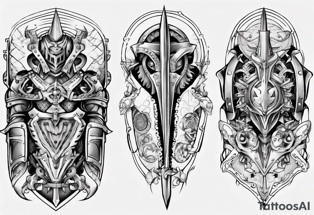 Medieval armor mechanical symmetrical tattoo idea