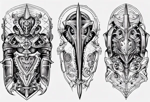 Medieval armor mechanical symmetrical tattoo idea
