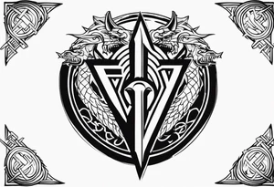 Valhalla sword shield dragon axe Valknut barbed wire 
 steps tattoo idea