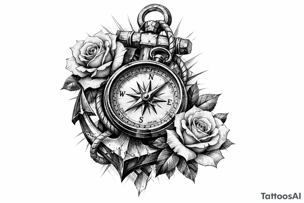 a compass,anchor,roses. tattoo idea