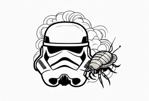 storm trooper helmet and a hermit crab inside tattoo idea