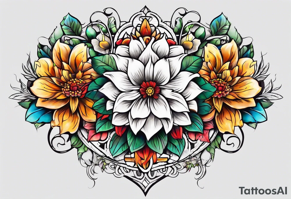 Flower chest piece tattoo idea