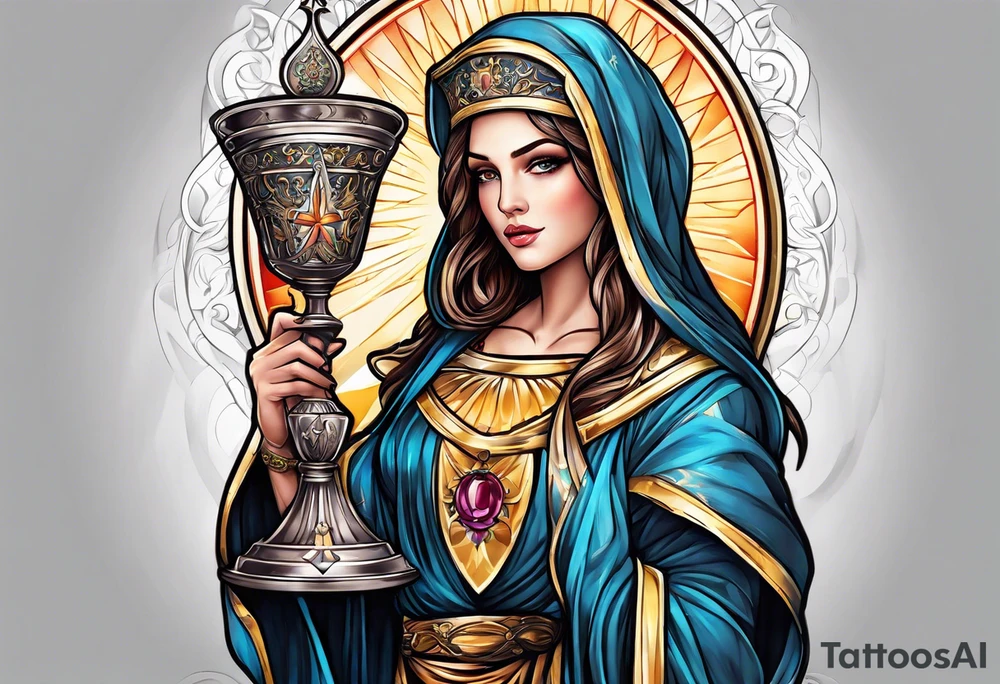 Female saint holding a chalice tattoo idea