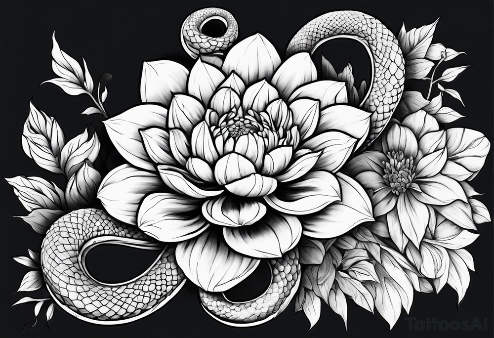 Ring neck snake and dahlia tattoo idea