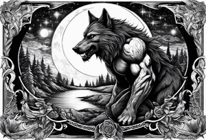 a werewolf transforming in the moonlight tattoo idea