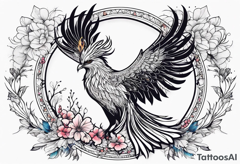Constellation, animal phoenix , snow , géométric , flower tattoo idea