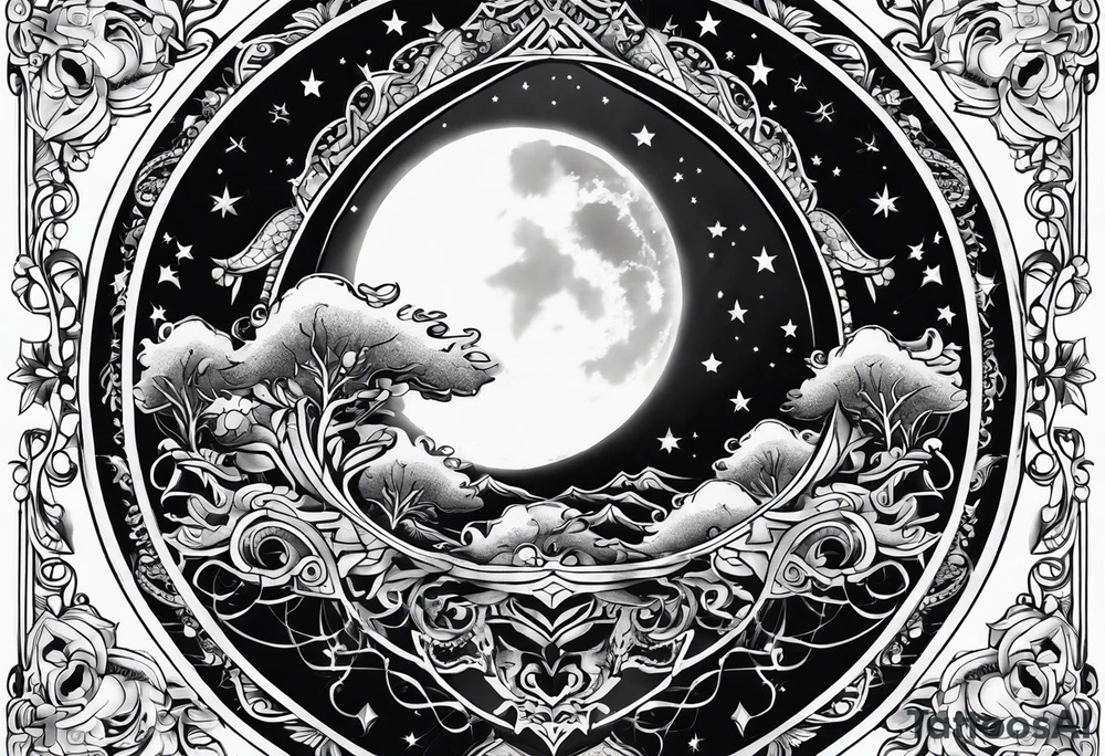 Ornemental moon tattoo idea