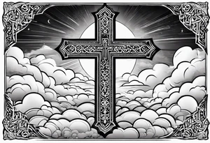 Arabic bible verse with a cross in the background and clouds surrounding the cross. tattoo idea