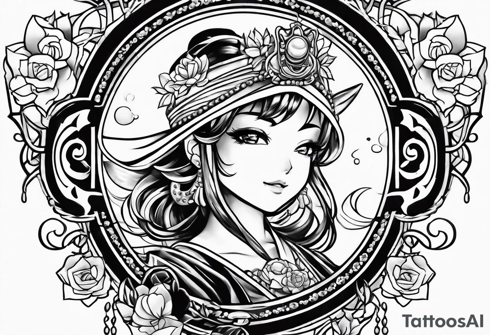 Dancing anime boba tea tattoo idea
