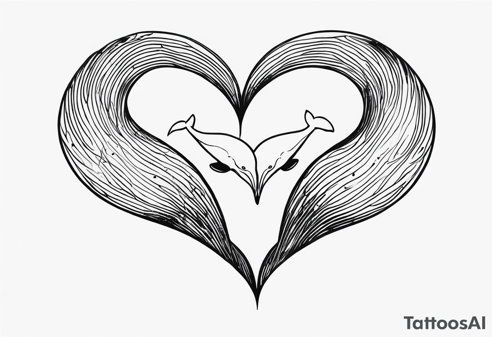 Two whales making heart with tails tattoo idea