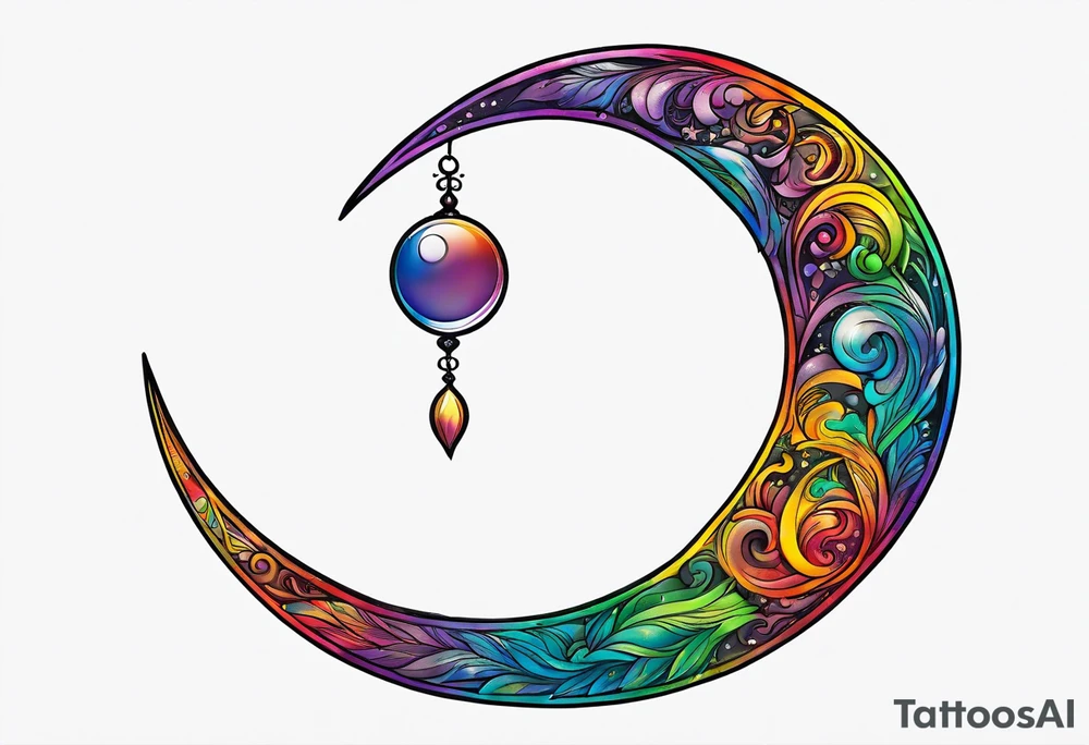 Small crescent moon with a rainbow tattoo idea