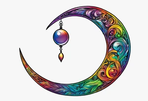 Small crescent moon with a rainbow tattoo idea