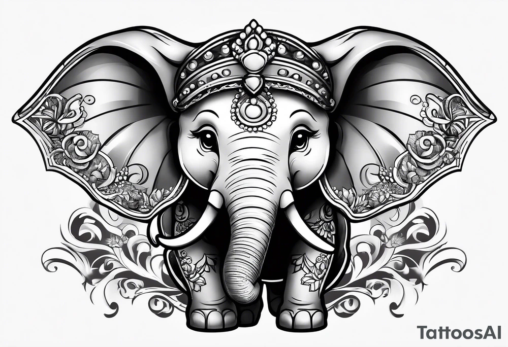 Baby elephant roller derby tattoo idea