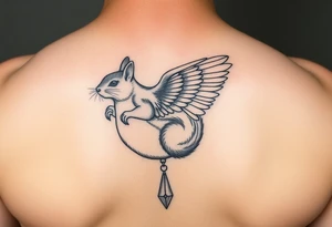 Angel squirrel with a silver necklace tattoo idea