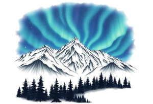 forest mountains under the northen lights tattoo idea