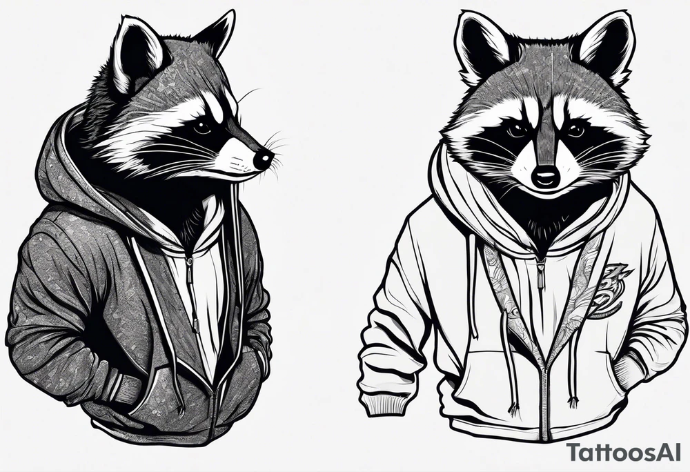 raccoon wearing a Superman hoodie tattoo idea